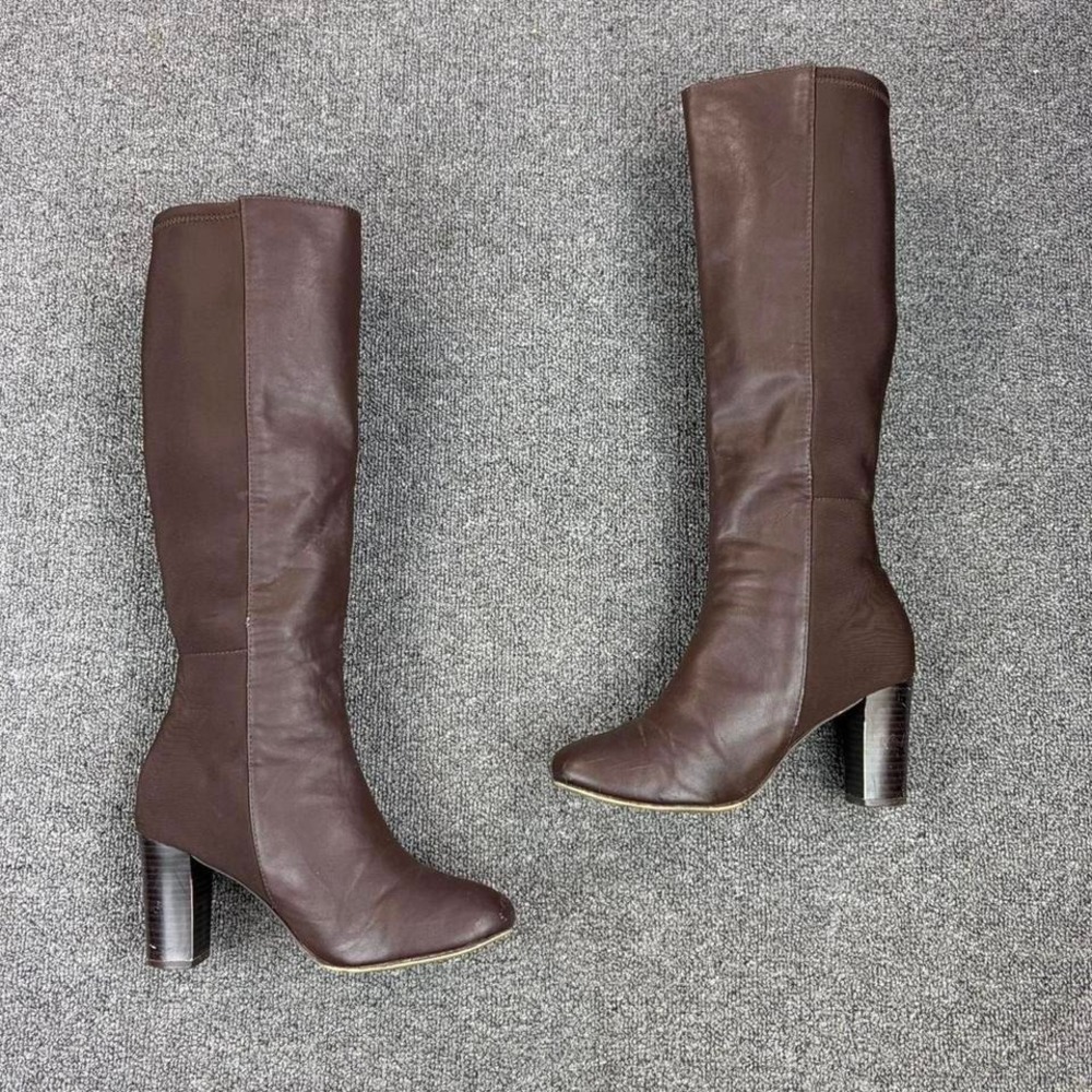 Women's ISM Italian Shoemakers Brown Side Zip Tall Heel Campus Boots Size 10